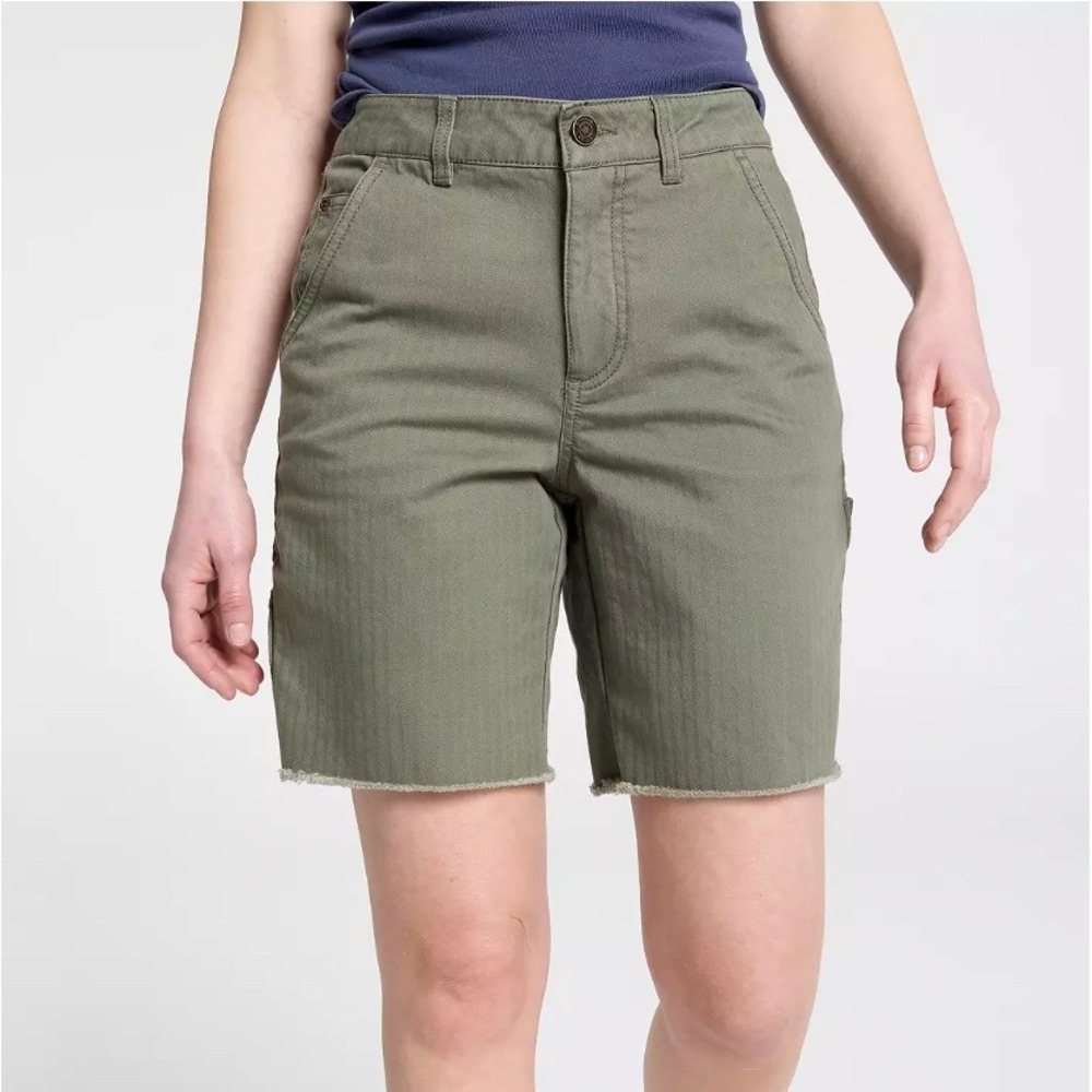 ALPINE DESIGN Bermuda Short Womens 6‎ Green Herringbone Utility Raw Hem Gorpcore